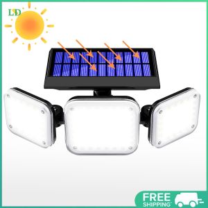 COD [Free Shipping] Outdoor Solar Flood Light 112 LED with Motion Detection 3 Head Garden Yard Garage 6000K Daylight Brightness
