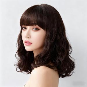 วิกผมผู้หญิงผมหยักศกใหญ่ผมยาวปานกลางผมหยิก Qi หน้าม้าอารมณ์ซ่อมแซมใบหน้าเต็มหัวแหล่งที่มา
