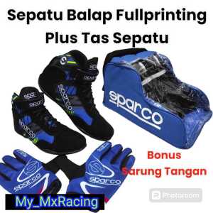 sepatu drag race printing plus tas jngjing buat sepatu BONUS sarung tangan fullprinting sepatu balap BLUE ful printing sepatu gokar slalom terlaris kualitas premium