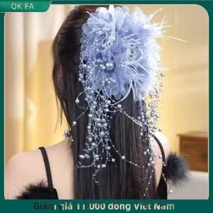 QK FA ✨ Phụ Nữ Sang Trọng Lưới Hoa Ngọc Trai Tua Tóc Clip Nữ Fluffy Cá Mập Móng Vuốt Tóc Phụ Kiện Tóc Mũ