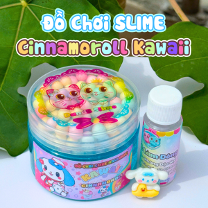 Cinamaroll Kawaii Slime Trong Suốt Màu Xanh Dương – Đồ Chơi Clear Slime Kim Tuyến Giòn Có Charm