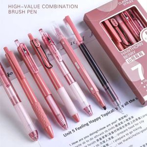 FAMILY`S CHOICE 7Pcs/box Retractable Pen 0.5mm Black Ink ballpen gel pen Colorful Style sign Pen Students Writing