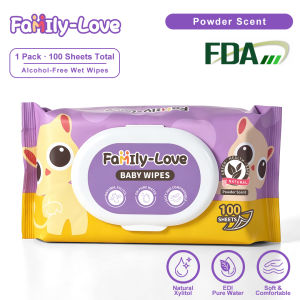 Powder Scent Baby Wipes 100 Sheets Wet Wipes for Baby Baby Wet Wipes | Family-Love