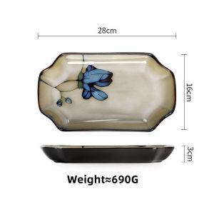 Omk phong cách Nhật Bản gốm sứ 12 inch hình chữ nhật cá tấm tím xanh mộc lan loạt
