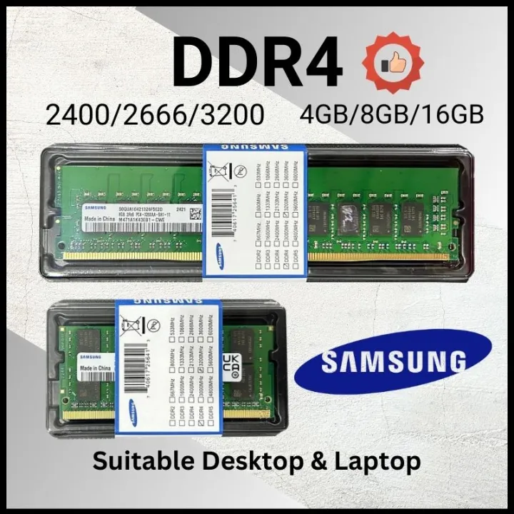 [Local Stock] Samsung DDR4 2400Mhz 2666Mhz 3200Mhz 4GB 8GB 16GB Desktop Laptop RAM