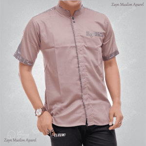 Baju Koko Pria Dewasa Lengan Pendek Warna Coklat Motif Yisunsin Kombinasi Bordir Polos Elrumi Katun