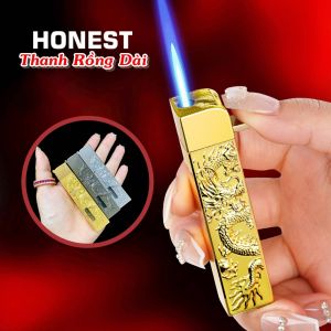 HỘP QUẸT BẬT LỬA GA KHÒ HONEST KHẮC NỔI HÌNH RỒNG KIM LOẠI