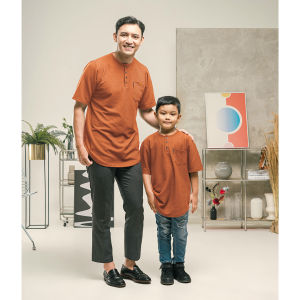 KHOIRUMMAH Koko Kurta Uwais Couple - Baju Koko Ayah Dan Anak - Koko Kurta Kasual Polos - White