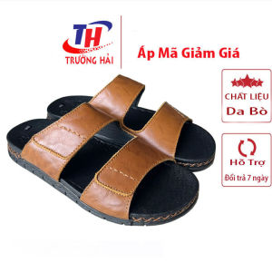 Dép nam đề doctor quai ngang da bò mảu vàng Trường Hải cao 3.5cm DN156