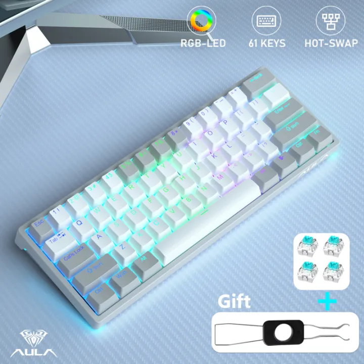 AULA 61 Keys Hot-swappable RGB Backlit Mechanical Keyboard Blue/Red /Brown switch Detachable Type-C Wired Gaming Keyboard ( F3261)