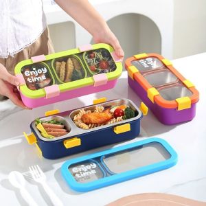 NEXTYOO Thép không gỉ Hộp cơm hình chữ nhật Lưới chia nhỏ Hình chữ nhật Hộp đựng thức ăn bằng thép không gỉ  Nắp đậy kín Hộp cơm chia ngăn dành cho sinh viên