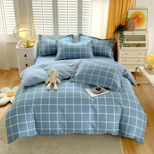 Dansunreve Bộ vỏ chăn ga gối kẻ ca rô 3in1 duy nhất phẳng bedsheet Set 580tc Sọc Nữ Hoàng/Vua Bộ bọc chăn lông vịt
