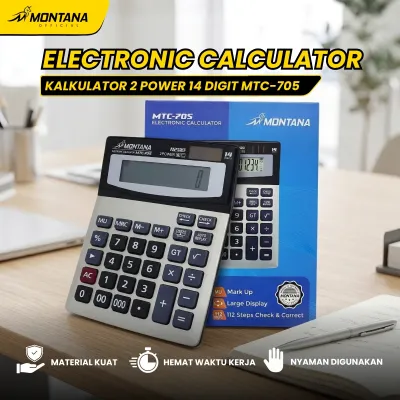 MONTANA Kalkulator 2 Power 14 Digit Electronic Calculator Large Display MTC-705