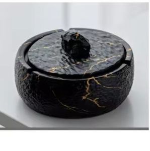 ที่เขี่ยบุหรี่ลายหินอ่อนอุปกรณ์เสริมสำหรับสำนักงานนอกบ้านห้องนั่งเล่นที่เขี่ยบุหรี่แบบพกพาพร้อมฝาปิด