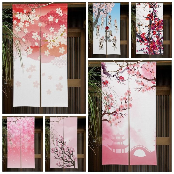 Japanese Pink Cherry Blossoms Door Curatin Izakaya Doorway Partition ...