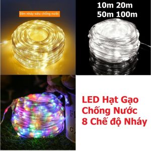 Dây Đèn Led Đom Đóm Hạt Gạo Fairylight Nháy Chống Nước 10m 20m 50m 100m Trang Trí Ngoài Trời Nháy giáng sinh noel tết