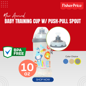 Fisher Price Training Cup 10oz Baby Push-Pull Spout Cup Blue/ Gray/ Peach