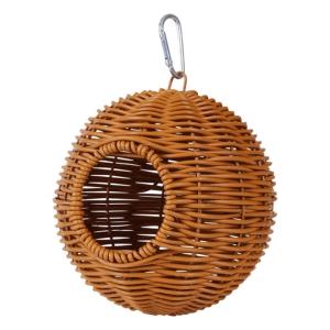 Round Hanging Parrots House With Simulated Rattan Texture Bird Nest For Pet Birds Round Resting Hammock Cage Accessories