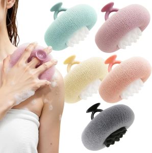 5 Packs Bath Sponge Shower Loofah 2 in 1 Exfoliating Body Scrubber Exfoliator Net Sponges with Finger Rings Super Soft Sunflower Suction Cup Bath Ball for Women Men (Pink+Yellow+Green+Purple+Gray)