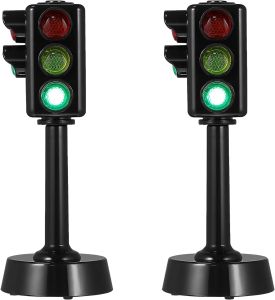 NUOBESTY Traffic Model Toys Traffic Signal Light Model ToysLED Traffic Stop Light for Kids Educational Simulation Signal Lights Playset Traffic Signal with Sound Light 2Pcs