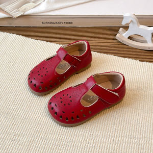 New Kids Sandals Girls Breathable Cut-outs Kid Beach Shoes for Girl Sandals Black Red White Flat Heel Children Footwear J03253