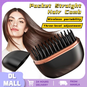 2 in1 Portable Straight Hair Comb Wireless Hair Straightener Comb Negative Ion Hair Fast Heating Wireless Hot Curler USB Charging