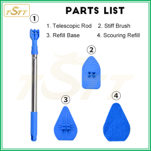 Bàn chải làm sạch tay cầm dài có thể mở rộng tất cả trong một với nhiều đầu cho sàn phòng tắm và bồn tắm bọt biển thiết kế hình tam giác bàn chải bàn chải đa góc