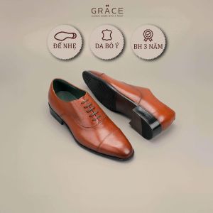 Giày Tây Da Đế Nhẹ BIG SIZE ( 37 - 45 )  Grace Saigon Oxford 008 Màu Nâu Da Bò Êm Ái