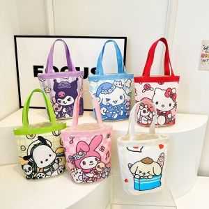 Kawaii Sanrio Cinnamoroll กระเป๋าผ้าใบ Hello Kitty การ์ตูนไหล่กระเป๋า Kuromi My Melody Pochacco อะนิเมะ Series กระเป๋าถือนักเรียนสาวของขวัญ