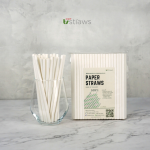 หลอดกระดาษ สีขาว ย่อยสลายได้ 6mm ยาว 16cm 19.7cm 21cm 23cm 24cm 100ชิ้น Made in Thailand