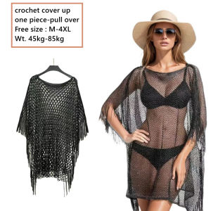 Womens Bikini Cover Up Knitted Hollow Out See Through Tassel Polyester Beach Summer Large Size (45-85kg) Black & Gold