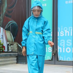Rain Suit ชุดกันฝน กันเปียก เสื้อกันฝน สีฟ้า/สีเนวี/สีชมพู/สีฟ้าเข้ม มีแถบสะท้อนแสง รุ่นหมวกติดเสื้อ size L-3XL