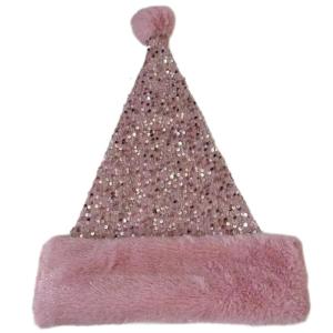 Warm Santa Hats Blingbling Sequins Thicken Plush for Holiday Christmas New Year Symbol Caps with Pink Brim