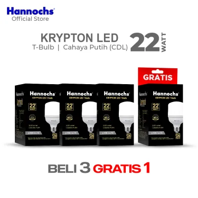 Hannochs Lampu Bohlam LED Krypton T Bulb 22W Cahaya Putih Beli 3 Gratis 1