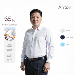 Áo Sơ Mi Nam Công Sở Trung Niên Anton Somianton Dài Tay Xanh Nhạt Trơn Vải Cotton Vạt Bầu - ZA14