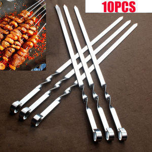10/20/30pcs Stainless Steel Skewers Reusable Barbecue Skewers Camping Grill Flat Forks Outdoor Bbq Accessories BBQ Sticks