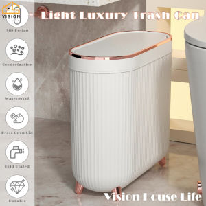 Vision Nordic Toilet Trash Can with Cover Bathroom Slit Wastebasket Household Narrow Type Garbage Sorting Can Living Room Bedroom Rubbish Bin Kitchen Dustbin Storage Barrels