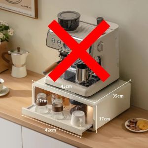 FFBH Bamboo Making Kitchen Storage Racks Coffee Machine Microwave Oven Household Pull Type Storage Rack Dustproof Cup Saucer Holders 9R3H1