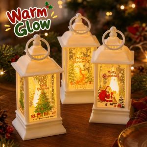 Christmas LED Night Light Vintage Hanging Lantern Battery Powered Portable Oil Lamp Style Decor