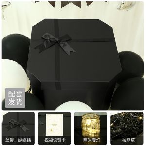 30cm Cool Black Ribbon Octagon Bridesmaid Deco Custom Premium Parcel Carton Customized Special Unique Organizer Food Present Anniversary Monthsary Graduation Christmas Birthday Teacher Day Girl Women Girlfriend Wife Quality Pretty Wrapping Gift Box Bag