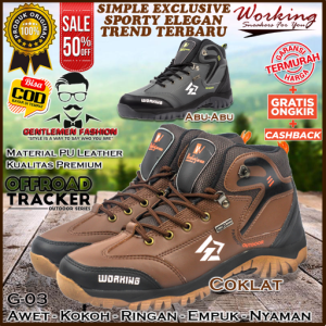Sepatu Gunung Kulit Pria WORKING G-03 Original Premium Sepatu Boots Sepatu Kerja Sepatu Hiking Sepatu Fashion Sepatu Boat Boot Kasual Ringan Empuk Nyaman Awet Sepatu Formal Sepatu Hiking Casual Import Pria Cowok Cowo Laki Laki Dewasa Kekinian Terbaru