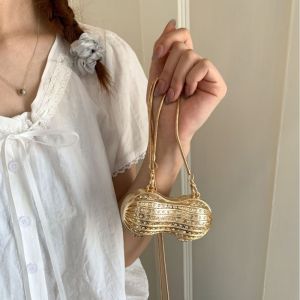 ETIONS สร้างสรรค์ ถุงถั่วลิสงขนาดเล็ก น้ำหนักเบา กระดุมแม่เหล็ก กระเป๋าสะพายข้าง หรูหรา โลหะผสม กระเป๋าสะพายข้างคริสตัลพีนัท ปาร์ตี้