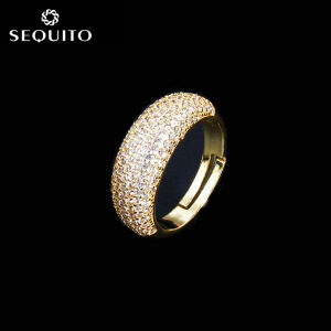 SEQUITO Delicate Full Pave Cubic Zirconia Adjustable Open Ring Simple Elegant Finger Jewelry for Female SR035