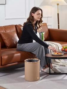 xpkQ Luxury Leather Wastebasket Creative Stainless Steel Double Trash Can Living Room Decoration Minimalist Trash Bin Home Furniture H5K8Q