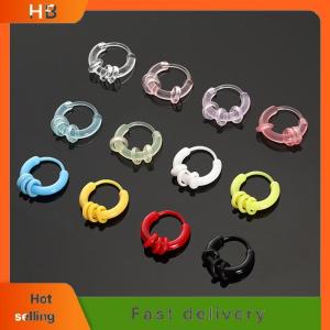 HB 10Pcs Colorful Resin Hoop Earrings Cute Tiny Earrings For Women Girls Simple Versatile Ear Buckle Jewelry Accessories Gifts