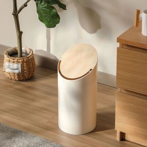 Cream wind household living room trash can hotel rebound flip cover storage bucket with pressure ring bathroom oblique trash can