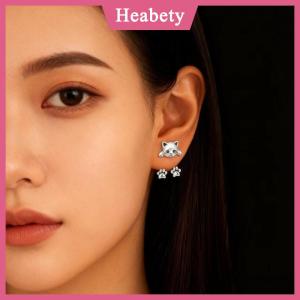 Heabety Cổ Điển Vui Bạc Màu Mèo Bông Tai Cho Phụ Nữ Dễ Thương Động Vật Mèo Chân Trở Lại Treo Bông Tai Đảng Tiệc Đồ Trang Sức Quà Tặng