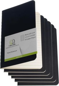 TWONE 6 PackPocket Notebooks 3.5x5.5 Lined Black Cardstock