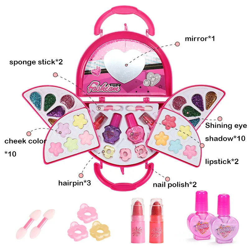 Kids Makeup Kit for Girl Washable Makeup Set Toy with Real Cosmetic Box  Pretend Play Makeup Beauty Set Toys for Girl