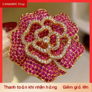 CS Retro micro-dát Rhinestone Rose Red Camellia trâm cài cho phụ nữ quần áo áo trang sức accessries Quà Tặng